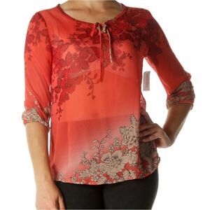 Adiva Red Keyhole See-Through Blouse